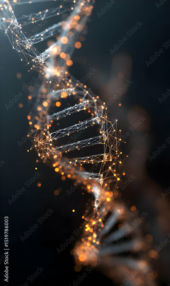 Poster dna helix with glowing nodes abstract representation of genetic code and molecular structure science