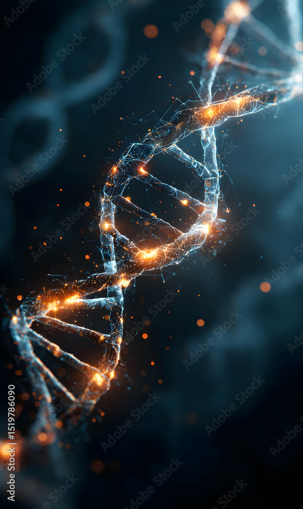 Poster detailed conceptual rendering of a dna molecule showcasing its intricate structure and genetic infor