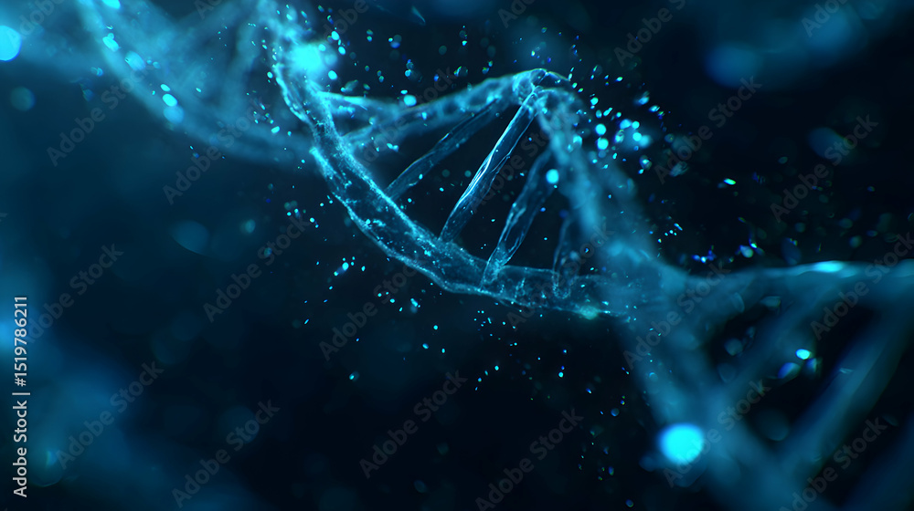 Poster abstract blue representation of dna structure illuminating the secrets of genetic code science