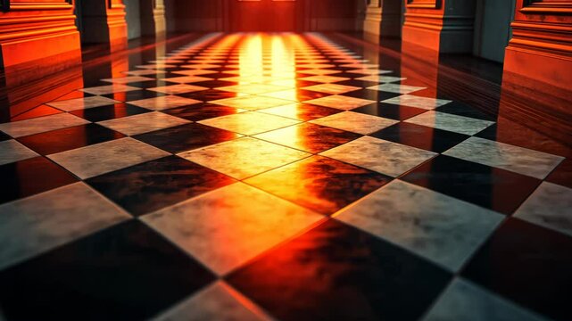 Checkered marble floor, sunbeams