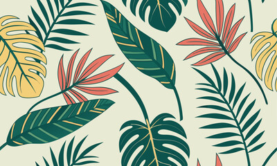 Summer Tropical Leaves Pattern Illustration