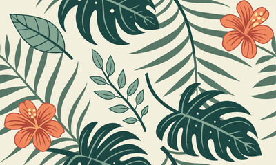 Summer Tropical Leaves Pattern Illustration