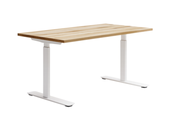 Modern standing desk with light wooden top on transparent background