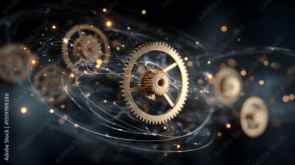 Poster intricate gears and cogs against a dark background representing precision and the delicate balance o