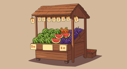 Obraz premium Fruit stand with watermelons grapes and oranges