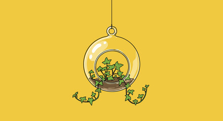 Hanging plant terrarium decoration indoors simple drawing