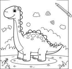 Funny cartoon animal  illustrations for kids, featuring a playful Brontosaurus , perfect for coloring pages
