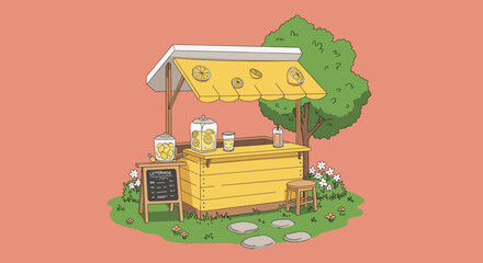 Lemonade stand summer tree and stool