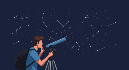 Man looking at stars through telescope astronomy