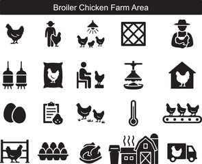 Broiler Chicken Farm Area Icons © Julfiker25