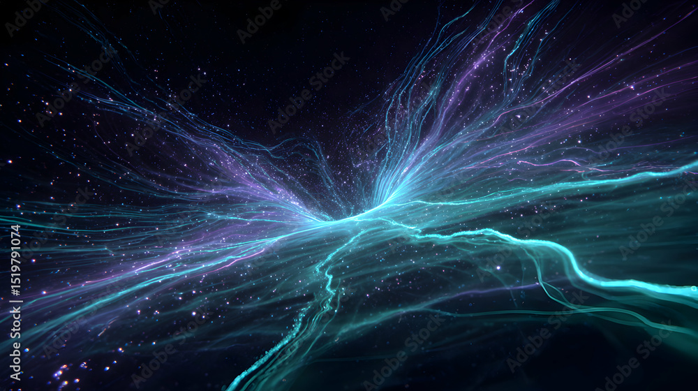 Poster celestial aurora streams and particles create a mesmerizing cosmic background with brilliant light p