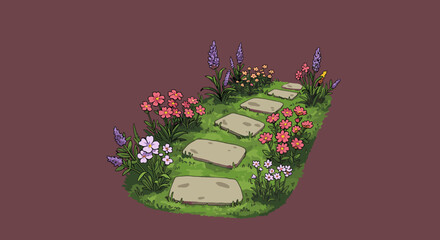 Stone path with flowers in a garden