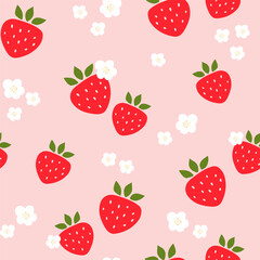 Strawberry vector seamless pattern. Red sweet strawberry. Summer illustration. Repeating print, berries pattern.