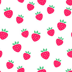 Strawberry vector seamless pattern. Red sweet strawberry. Summer illustration. Repeating print, berries pattern.
