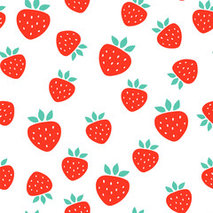 Strawberry vector seamless pattern. Red sweet strawberry. Summer illustration. Repeating print, berries pattern.