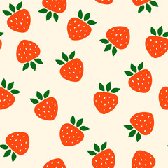 Strawberry vector seamless pattern. Red sweet strawberry. Summer illustration. Repeating print, berries pattern.