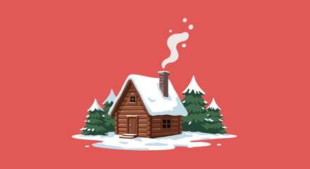 Winter cabin snow landscape holiday home scene