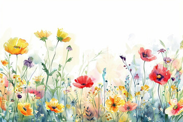 Obraz premium Vibrant Watercolor Wildflowers A Colorful Floral Meadow Painting