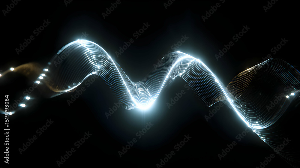 Poster a luminous waveform dances through darkness illustrating energy flow and interconnected systems netw