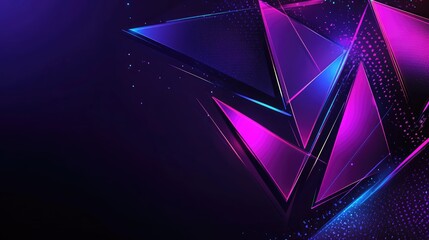 Abstract dark purple and pink geometric triangle design with glowing edges and sparkle effect