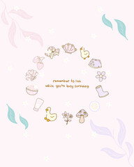 Seamless cute cartoon vector illustration with quotes pink pastel background for wallpaper or template