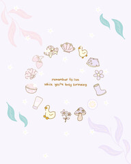 Seamless cute cartoon vector illustration with quotes pink pastel background for wallpaper or template