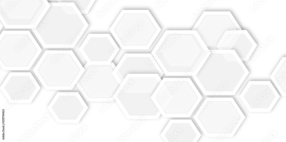 Poster white background featuring a geometric pattern of overlapping hexagons, creating a modern and abstra