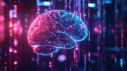 Digital Brain Visualization Shining with Networked Light for Artificial Intelligence Concept