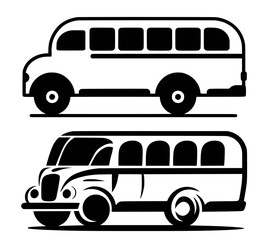Black and white school bus icons and vectors