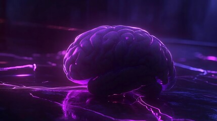 Purple Brain with Glowing Connections Representing Innovative Ideas and Technology
