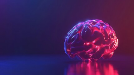 Glowing Brain with Pink and Blue Lighting Representing Artificial Intelligence