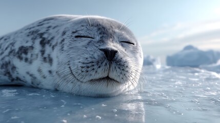 氷の上で静かに眠るアザラシの赤ちゃん