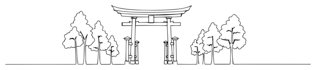 torii gate line art traditional japanese shrine entrance minimal vector illustration