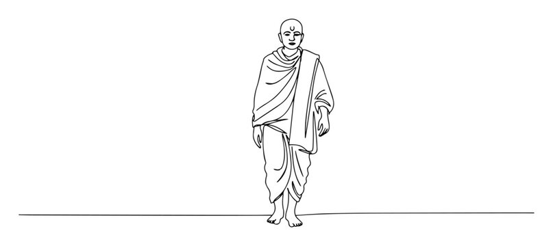 buddhist monk walking line art spiritual figure minimal vector illustration