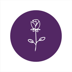 Line art rose icon with two leaves. Perfect for beauty product branding and elegant design