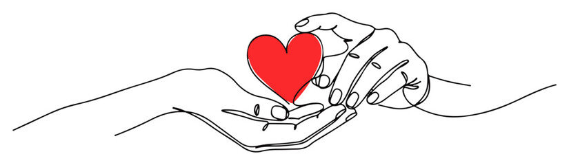 hands holding heart vector monoline sketch