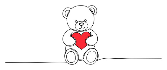 teddy bear holding heart black and white monoline design