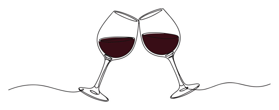 wine glasses toasting vector monoline sketch