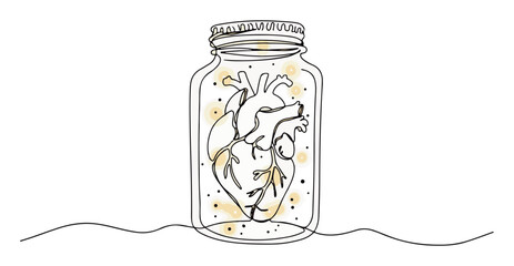 anatomical heart in jar – surreal romantic line art