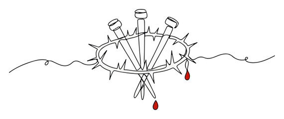 crown of thorns with bloody nails line drawing