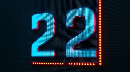 Blue and red digital number "22" displayed on a LED screen with illuminated border lights.