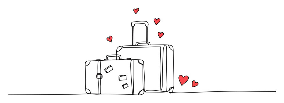 luggage with hearts honeymoon travel line art