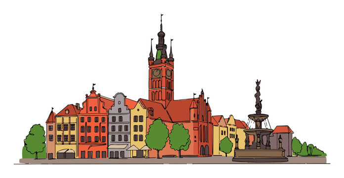 torun old town illustration with town hall