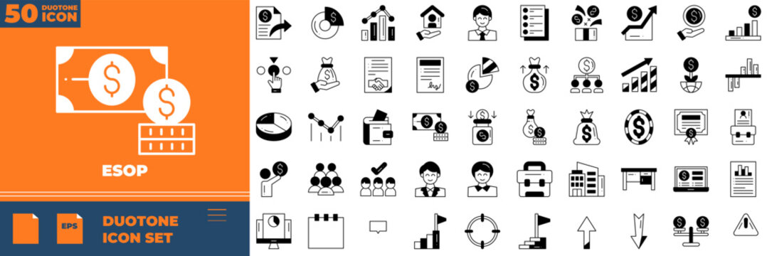 Esop Duotone Editable Icons set. Vector illustration in modern thin duotone style of esop icons: money, business, payment, etc