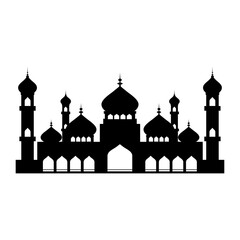 mosque with five domes with open doors