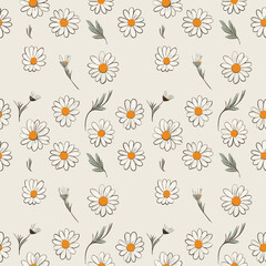 Fototapeta premium simple illustration on white background; isolated daisies; repeating pattern