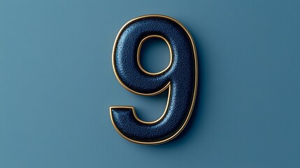 A textured, blue number nine with a gold outline stands out against a plain blue background.