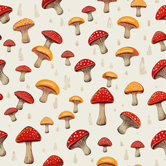 simple illustration on white background; isolated mushrooms; repeating pattern