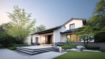 New Chinese traditional garden villa courtyard