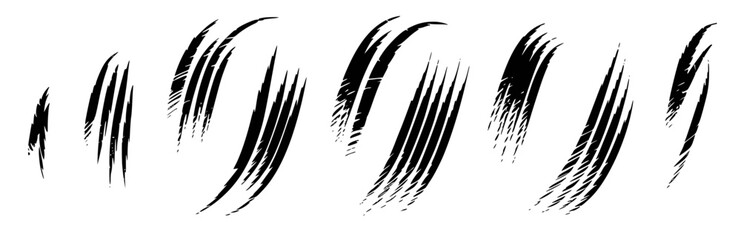 Black grunge claw marks set isolated on white